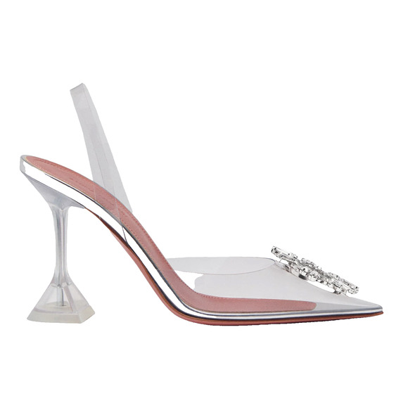 Amina Muaddi Shoes - Amina Muaddi Begum Glass PVC Crystal Transparent Slingback Sandal Heel Pump 35.5